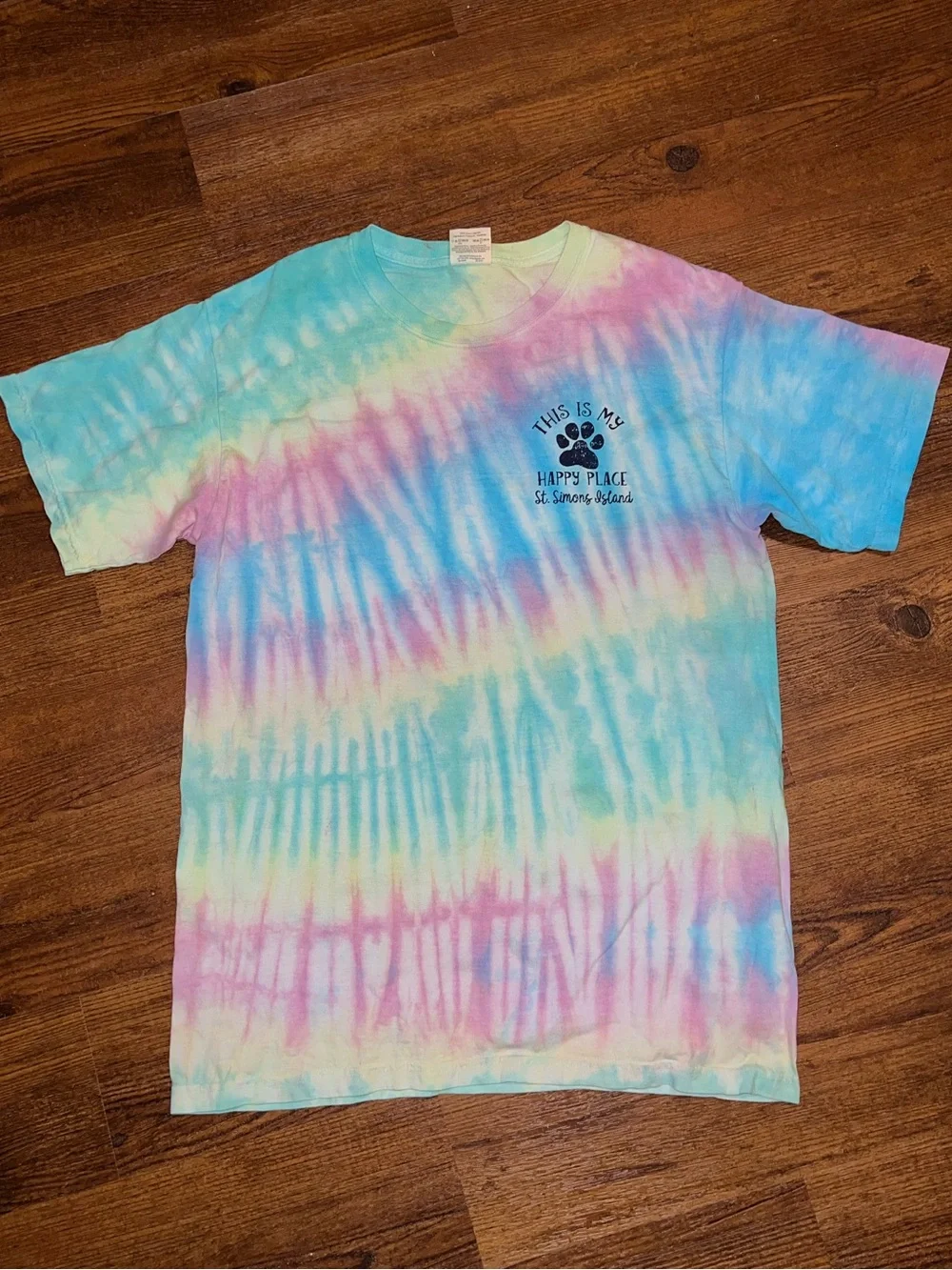Comfort Color Tie Dye Short Sleeve St Simons Happy Place Pink, Green Blue Size L - Picture 2 of 9